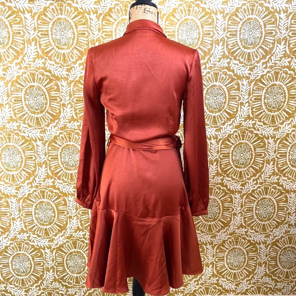 Lucy Paris Adonia Beautiful Satin Wrap Dress in Rust Orange size Small - Picture 9 of 11